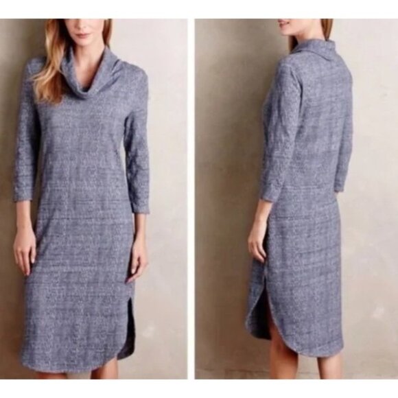 Anthropologie Dresses & Skirts - Anthropologie Saturday Sunday Sweater Dress Womens Large Blue Cowl Neck Textured